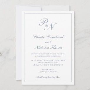Invitación Boda Clásica Elegante Azul Polvoriento