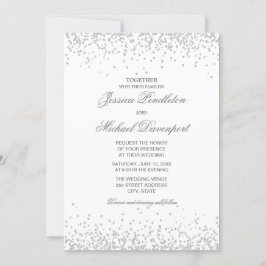 Invitación Boda Clásica Elegante Blanca con Brillo de Plata