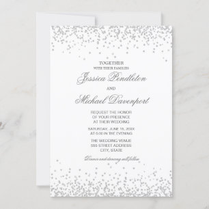 Invitación Boda Clásica Elegante Blanca con Brillo de Plata