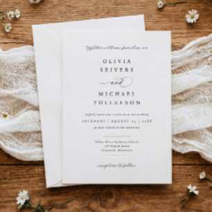 Invitación Boda clásica elegante caligrafía negro y blanco