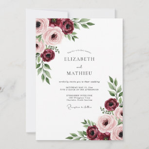Invitación Boda Clásica Elegante con Toque de Borgoña