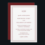 Invitación Boda clásica elegante de Borgoña<br><div class="desc">Invitación a una boda burdeos/vino de estilo clásico con un diseño sencillo y mínimo, con su monograma en la parte superior y sus detalles de evento rodeados de un borde doble. Los tipos de letra alternan entre y el guión elegante, un serif tradicional y sans serif minimalistas. Esta invitación es...</div>