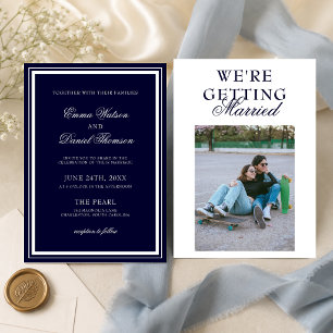 Invitación Boda Clásica Elegante de Fondo de Foto Azul Marino