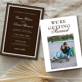 Invitación Boda Clásica Elegante de Fondo de Foto Marrón Choc