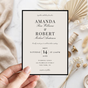 Invitación Boda clásica elegante de negro y marfil con estilo