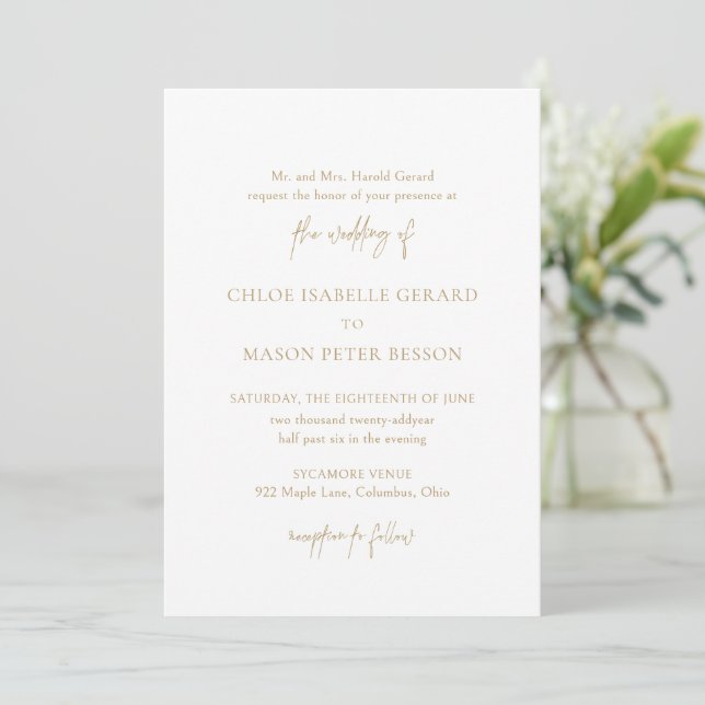 Invitación Boda clásica elegante de oro (Anverso de pie)
