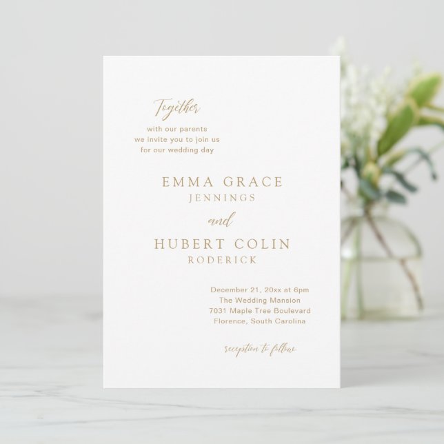 Invitación Boda clásica elegante de oro (Anverso de pie)