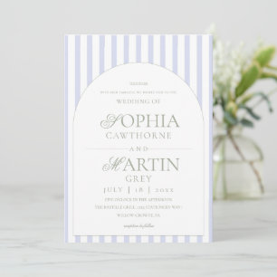 Invitación Boda clásica elegante de rayas verdes y azules sal