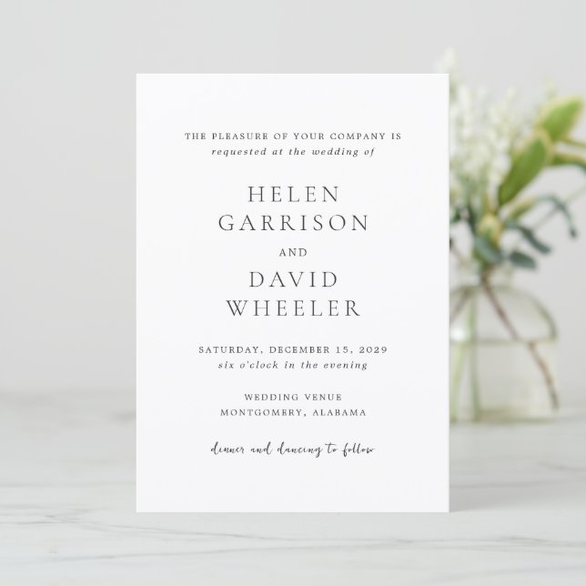 Invitación Boda clásica elegante en blanco y negro (Anverso de pie)