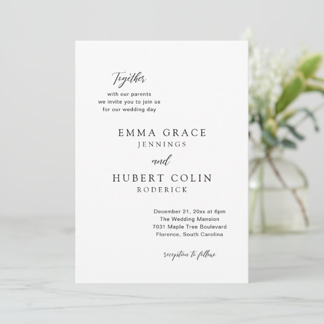 Invitación Boda clásica elegante en blanco y negro (Anverso de pie)