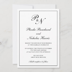 Invitación Boda clásica elegante en blanco y negro