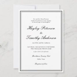 Invitación Boda clásica elegante en blanco y negro