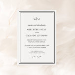 Invitación Boda clásica elegante en blanco y negro<br><div class="desc">Invitación clásica de boda en blanco y negro con un diseño sencillo y mínimo, con su monograma en la parte superior y sus detalles de evento rodeados de un borde doble. Los tipos de letra alternan entre y el guión elegante, un serif tradicional y sans serif minimalistas. Esta invitación es...</div>