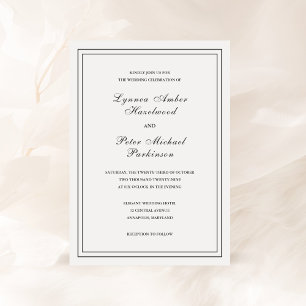 Invitación Boda clásica elegante en blanco y negro