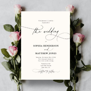 Invitación Boda Clásica Elegante Escritura Marfil Todo en Uno
