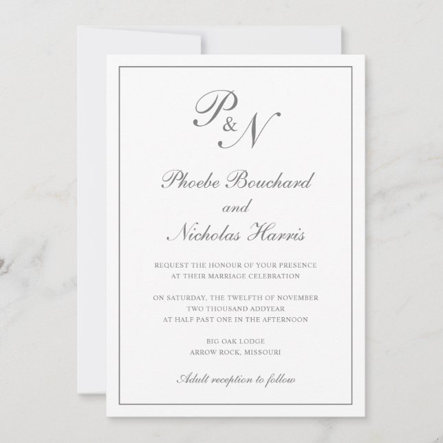 Invitación Boda clásica elegante gris (Anverso)