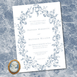 Invitación Boda Clásica Elegante Marco Ovalado con Cinta Azul