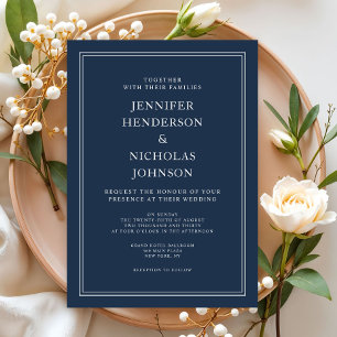 Invitación Boda clásica elegante moderna de azul marino