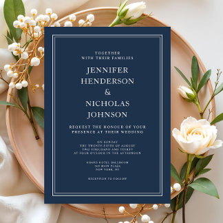 Invitación Boda clásica elegante moderna de azul marino