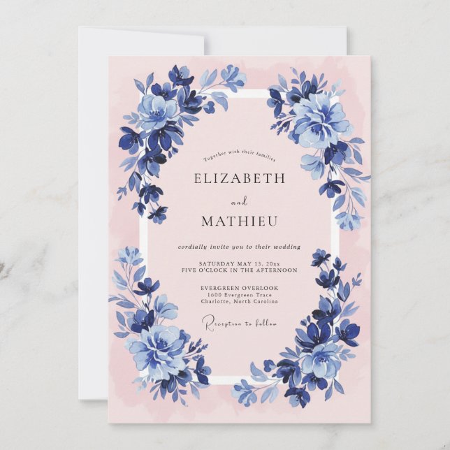 Invitación Boda Clásica Elegante Rosa Marina (Anverso)