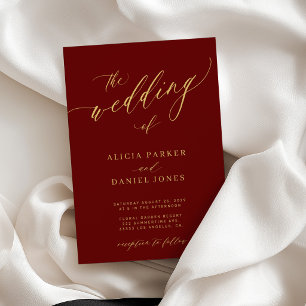 Invitación Boda clásica elegante simple de oro de Borgoña