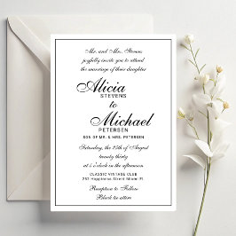 Invitación Boda clásica elegante tradicional de negro y blanc