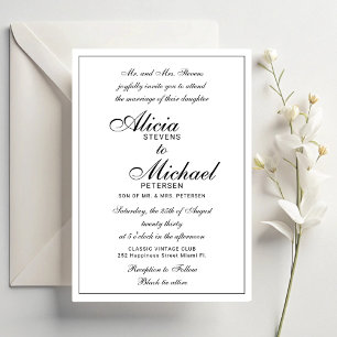 Invitación Boda clásica elegante tradicional de negro y blanc