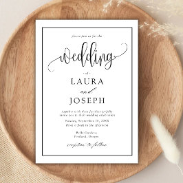 Invitación Boda Clásica en Blanco y Negro con Letra Elegante