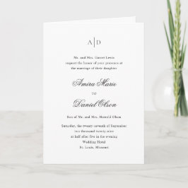 Invitación Boda Clásica en Blanco y Negro Limpio