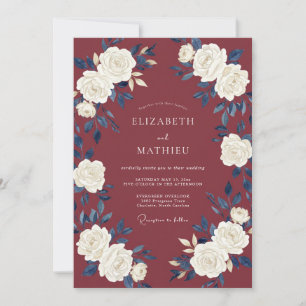 Invitación Boda Clásica Floral Blanca de Borgoña