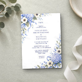 Invitación Boda Clásica Floral Porcelana Azul