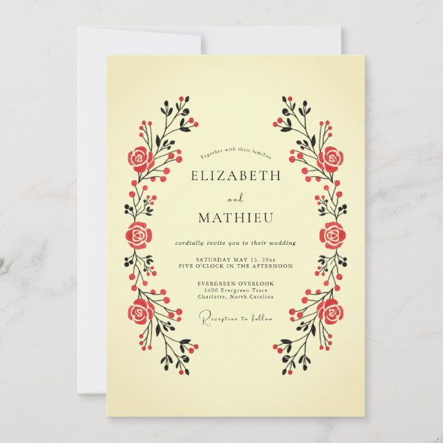 Invitación Boda Clásica Folk con Crema (Anverso)