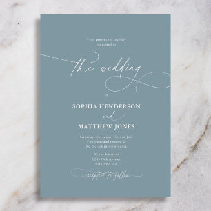 Invitación Boda Clásica Formal Caligrafía Azul Polvoriento 