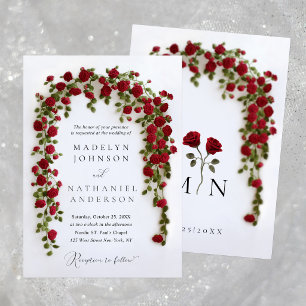 Invitación Boda Clásica Formal de Arco de Rosas Rojas Crochet