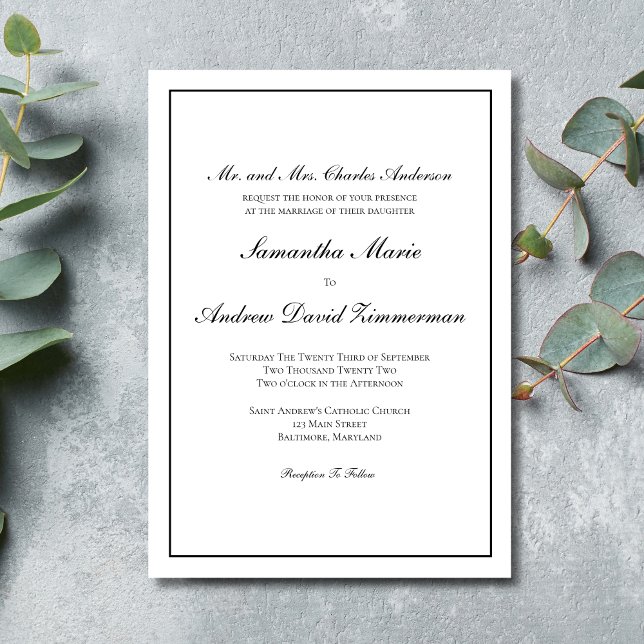 Invitación Boda clásica formal elegante (Traditional Classic Elegant Formal Black Border Wedding Invitation)