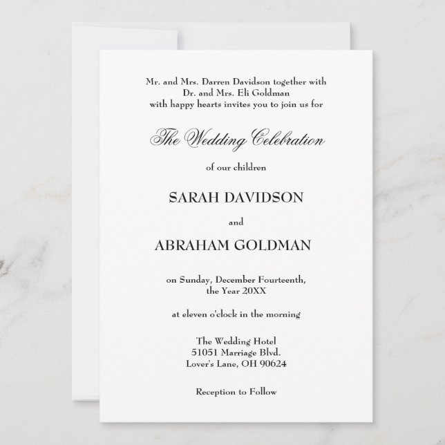 Invitación Boda clásica formal elegante blanca tradicional (Anverso)