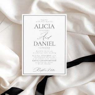 Invitación Boda clásica formal elegante en blanco y negro