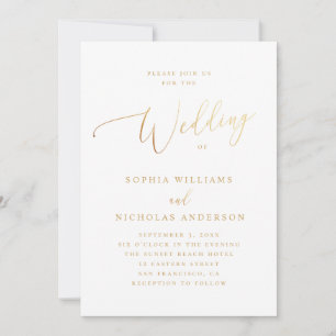 Invitación Boda Clásica Formal Elegante Letra Cursiva Dorad