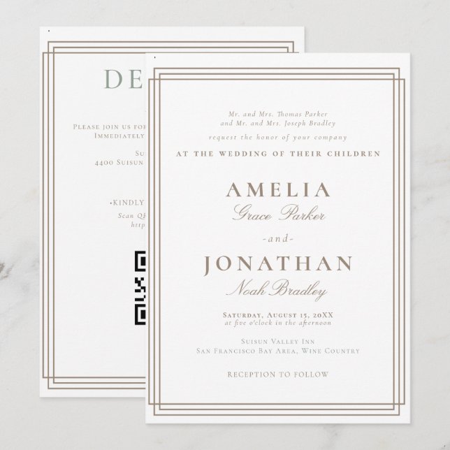 Invitación Boda Clásica Formal Simple (Anverso / Reverso)