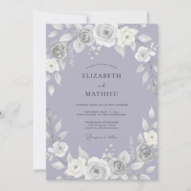 Invitación Boda Clásica Lavanda Regia (Anverso)