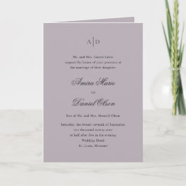 Invitación Boda Clásica Lila Polvorienta Limpia