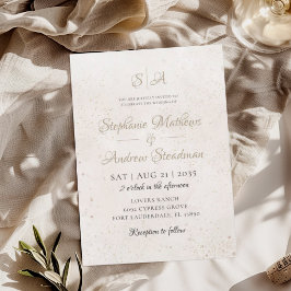 Invitación Boda Clásica Marfil Dorado Monograma