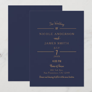 Invitación Boda Clásica Minimalista Limpia Chic Azul Marinerí