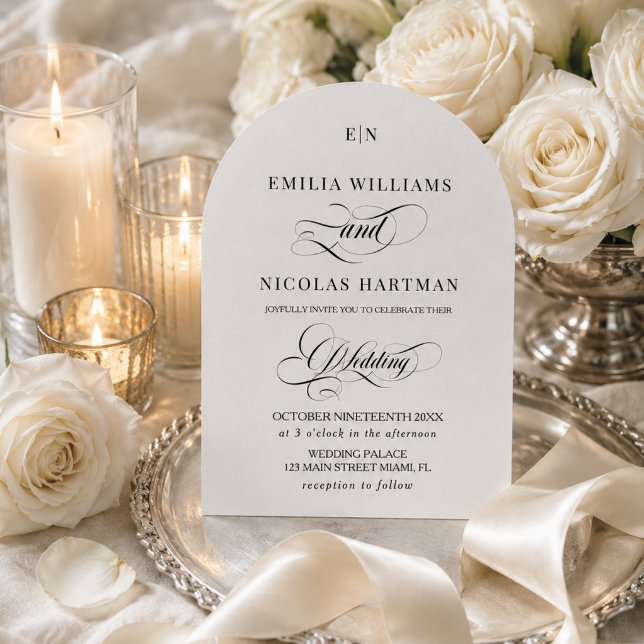 Invitación Boda Clásica Minimalista Monograma Blanco (Subido por el creador)