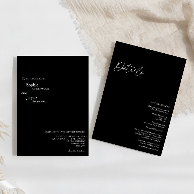 Invitación Boda Clásica Moderna con Detalles Negros Todo en U (Subido por el creador)