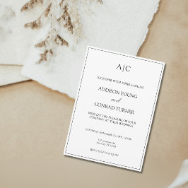 Invitación Boda Clásica Moderna con Monograma Blanco