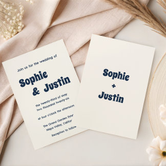 Invitación Boda Clásica Moderna de Azul Marino y Crema