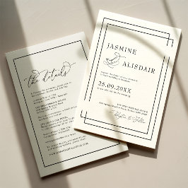 Invitación Boda Clásica Moderna en Blanco y Negro