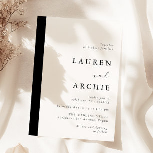 Invitación Boda Clásica Moderna en Blanco y Negro