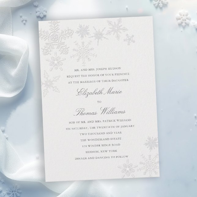 Invitación Boda Clásica Moderna Formal de Invierno Mágico (winter wedding invitation formal modern classic snowflake snow frost wonderland elegant romantic)
